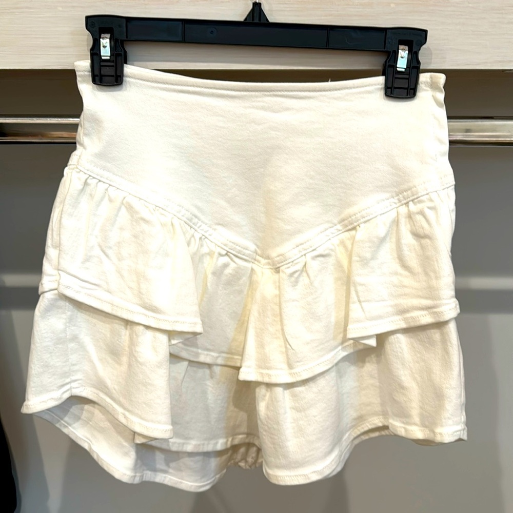 Mother white denim ruffle skirt